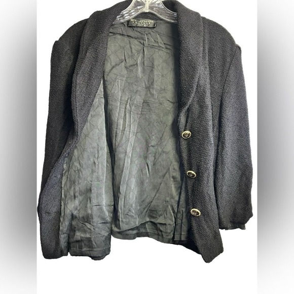 St John Couture Women's Knit Black Textured Blazer Gold Button Elegant Large - Picture 3 of 11